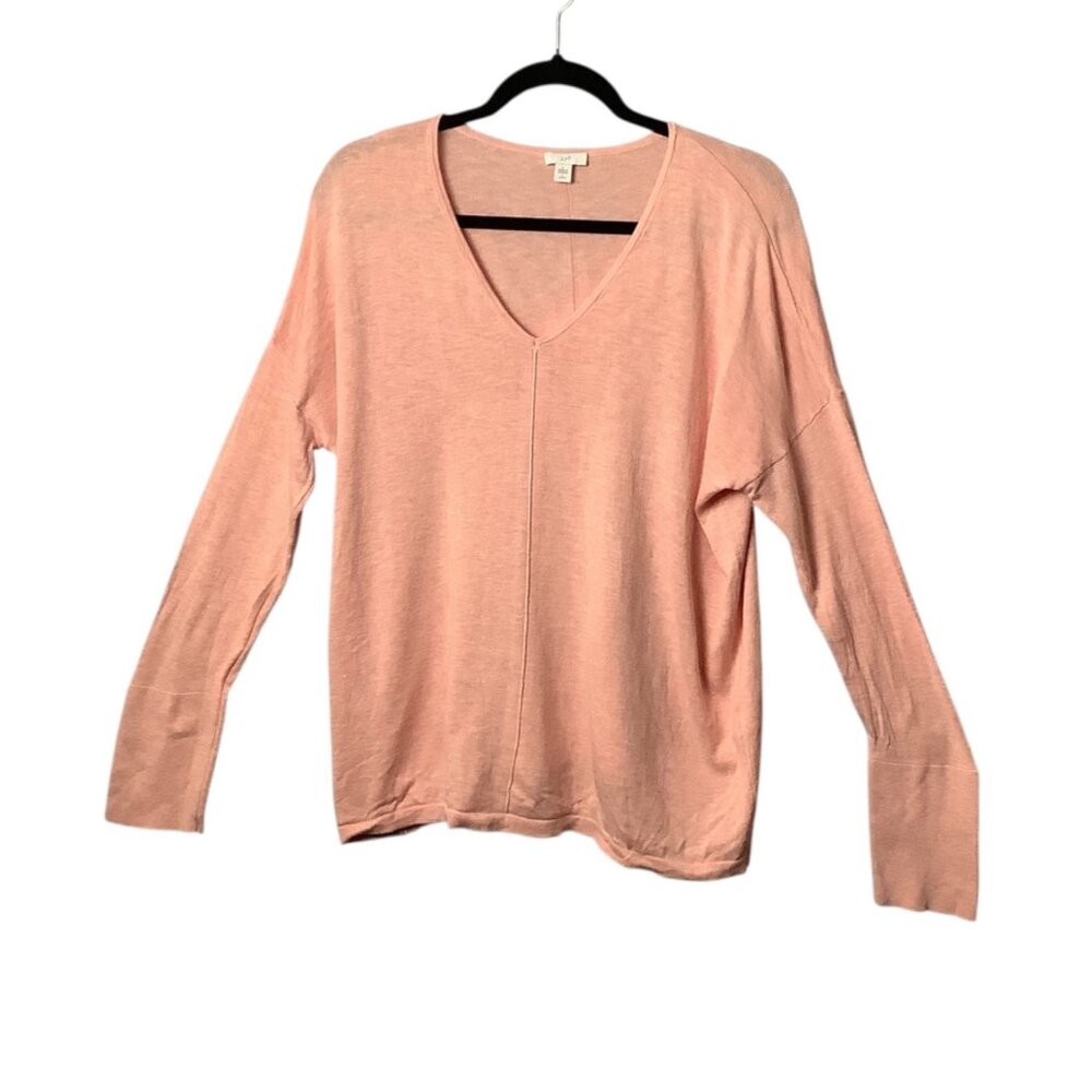 J.Jill Womens V-Neck Pullover Seamed Sweater Large Petite Organic Cotton Blend